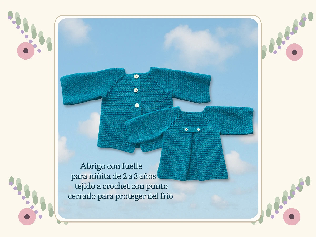 Abrigo con fuelle tejido a crochet para niñita de 2 a 3 años