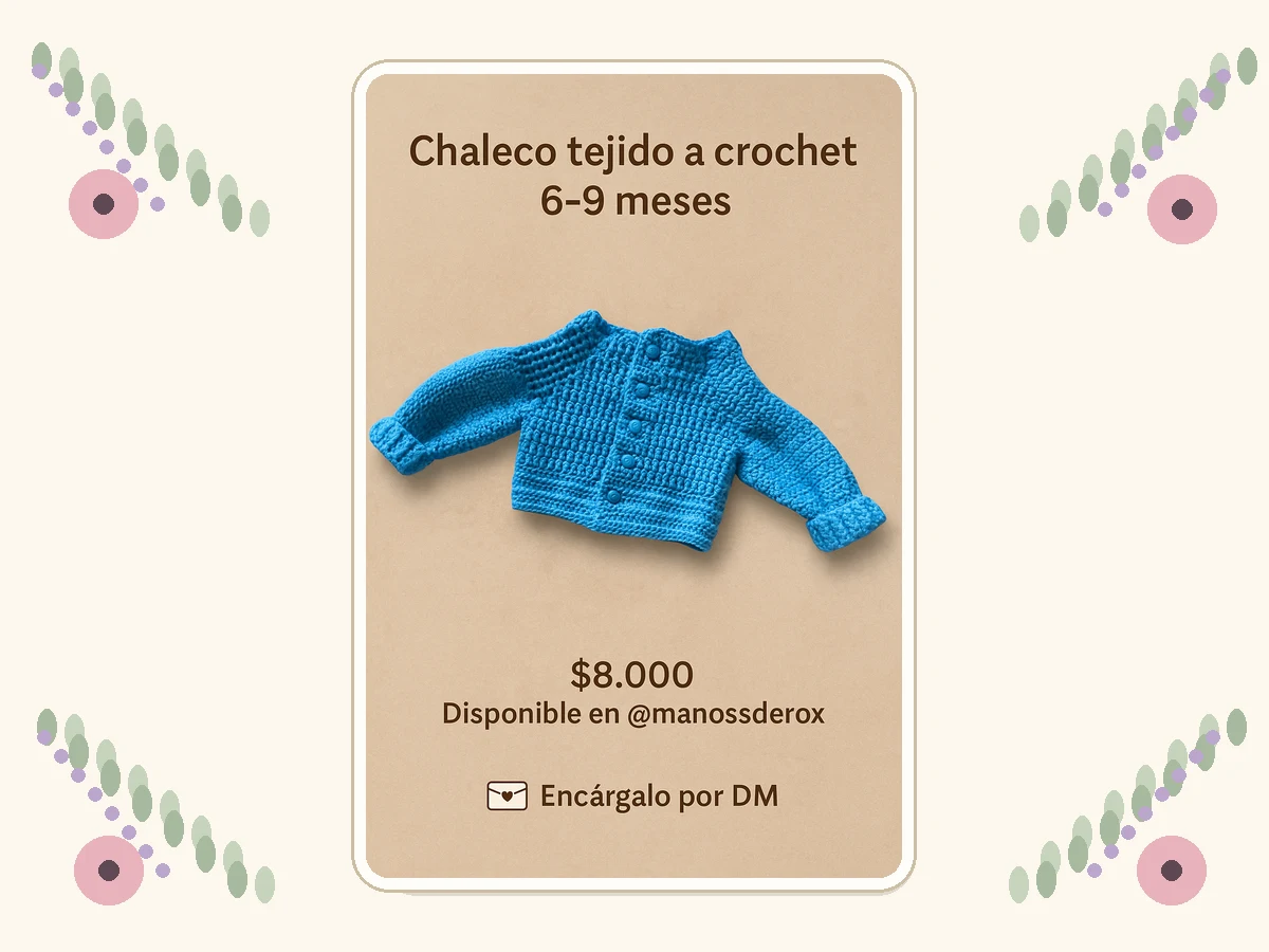 Chaleco tejido a crochet para bebé de 6 a 9 meses