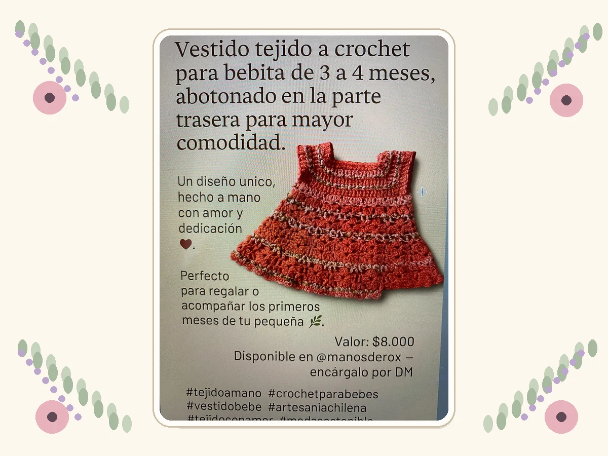 Vestido tejido a crochet para bebita de 3 a 4 meses